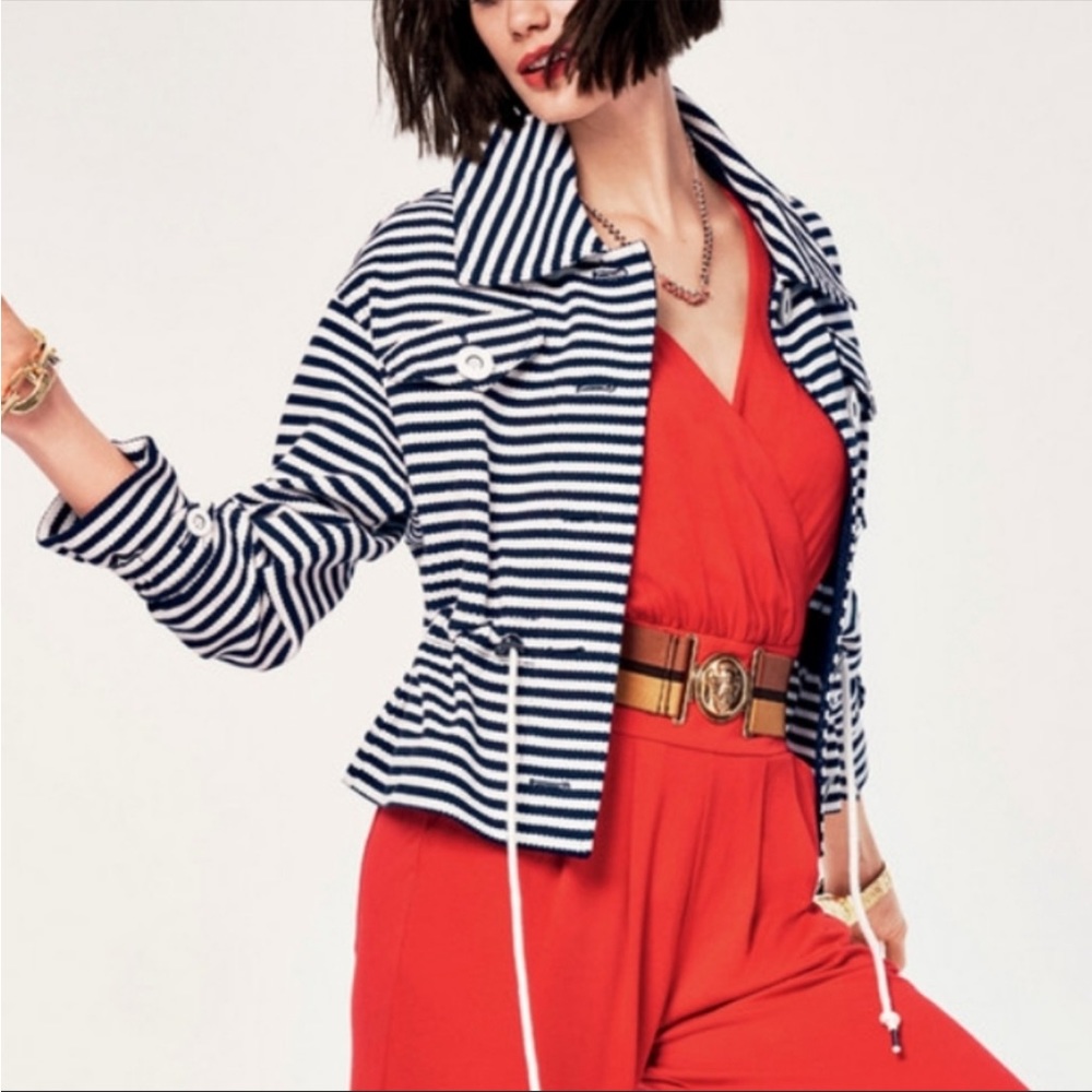 Cabi Harbor Blue and White Stripped Jacket Size XS